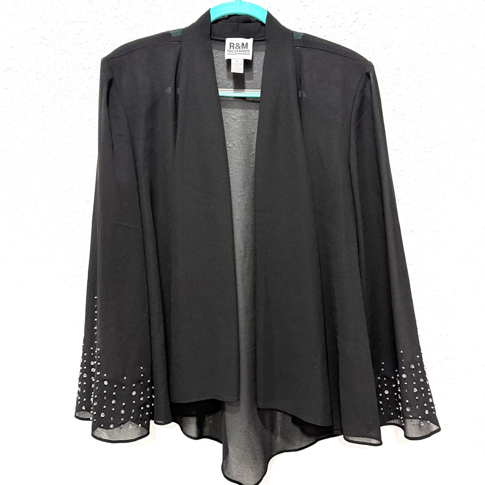 R&M Richards Black Beaded kimono/ cardigan‎ 14